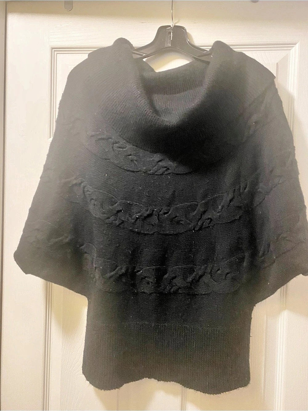 AK Anne Klein Black Textured Cowl Neck Sweater, Sz Large